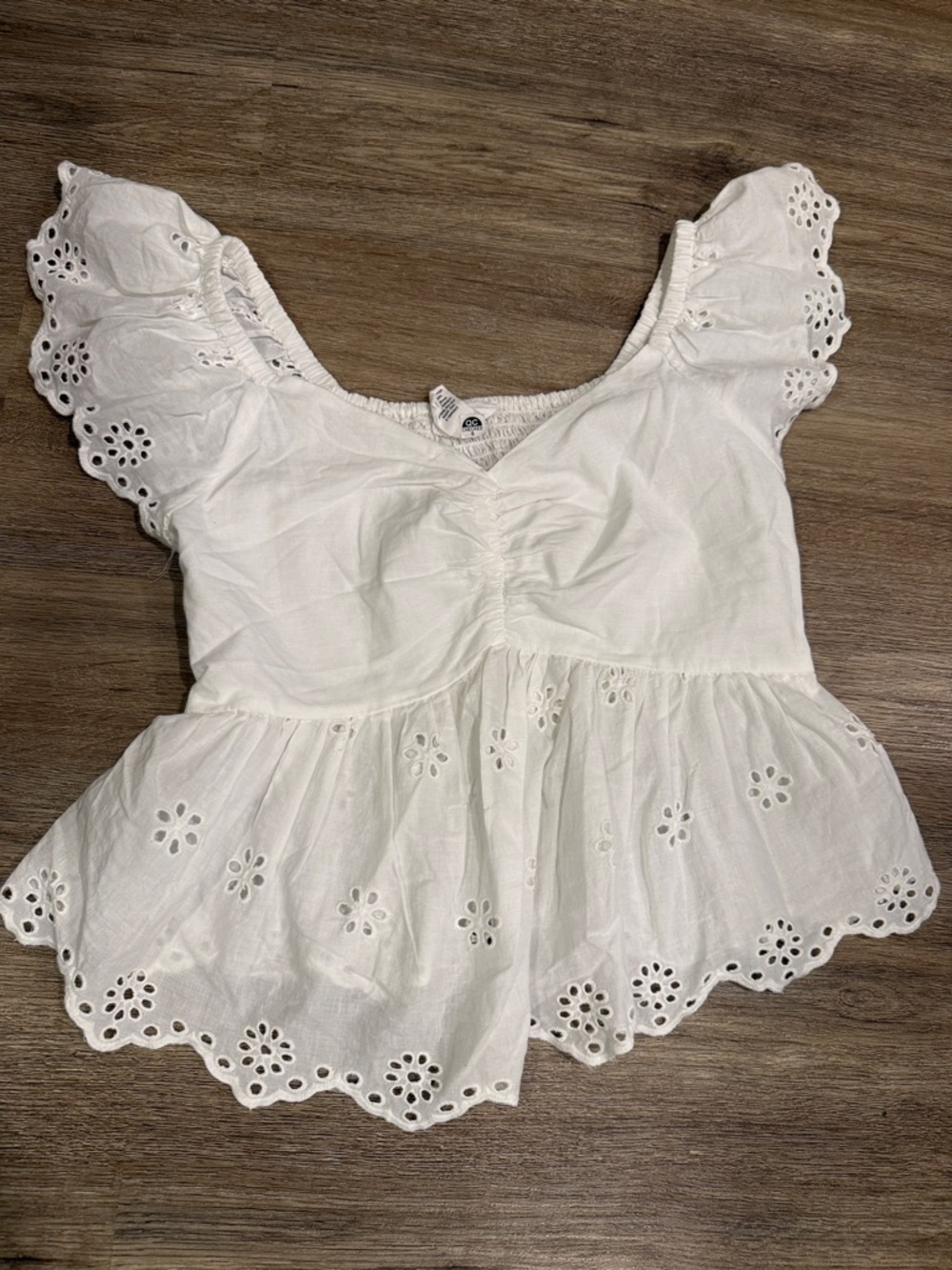 White Cotton Eyelet Peplum Women's Top